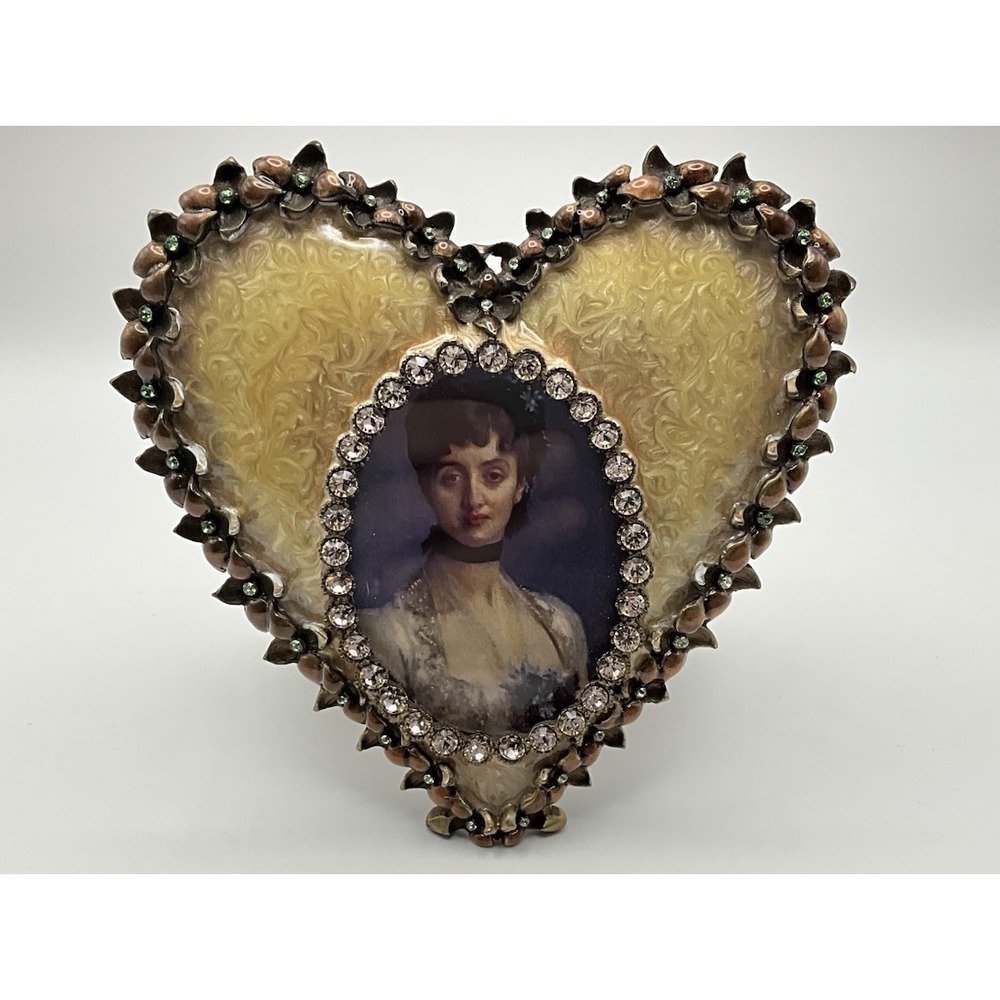 JAY STRONGWATER Oval Golden Enamel "Dominique" Crystal Heart Shape FRAME NWT